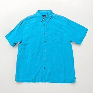 Marcus Neiman Vintage Men's Large 100% Silk Shirt Button Up‎ Blue